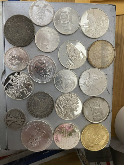 19 pcs 480 grams over 1.28 troy lb silver coins & medals 90-100% pure some rare