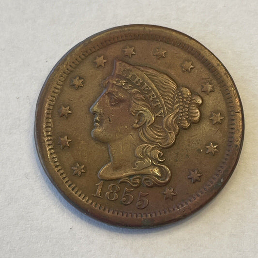 Choice Extra Fine 1855 upright 5s Large Cent a plus to any collection