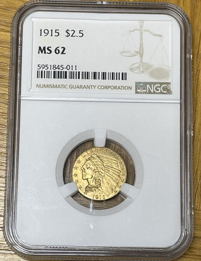 1915 1/4 Eagle $2.50 gold NGC MS62 Indian Head Gold Piece GSR Gorgeous