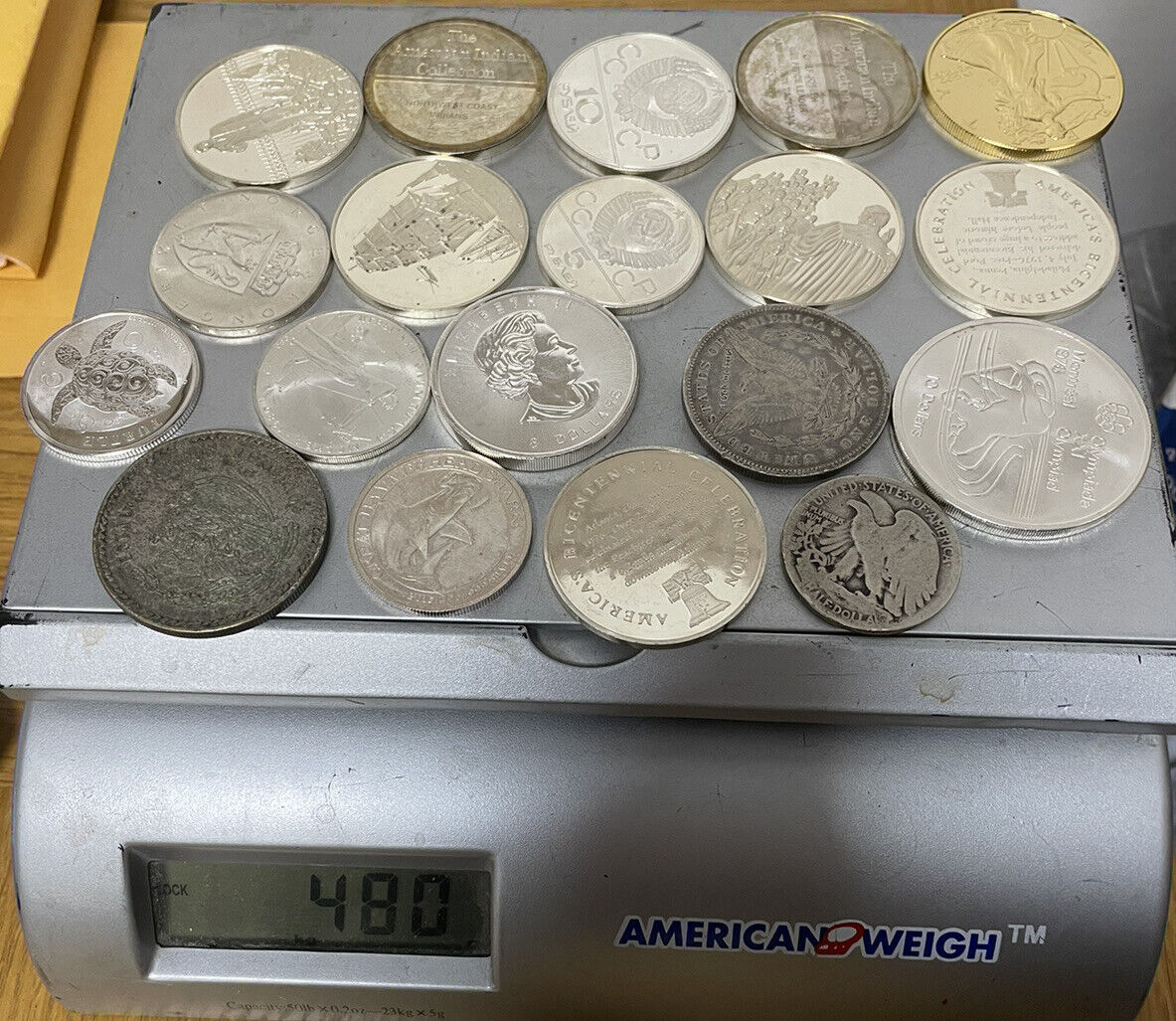19 pcs 480 grams over 1.28 troy lb silver coins & medals 90-100% pure some rare