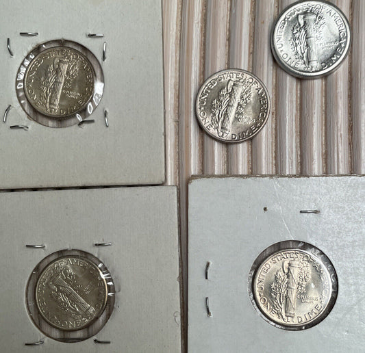 5ive Gorgeous Silver Mercury Dimes 1/2 to Full Split Bands BU Gems - Savory!