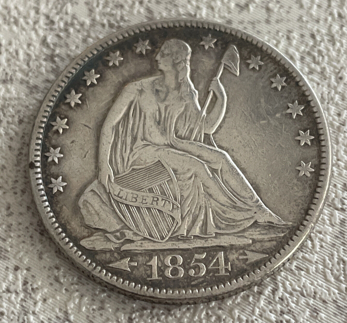 1854 o Arrows Seated Liberty Half Dollar Choice Almost Uncirculated