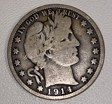 SC Scarce 1914 silver Barber Half VG++ (LIY Liberty showing) Full Rim Free S&H!