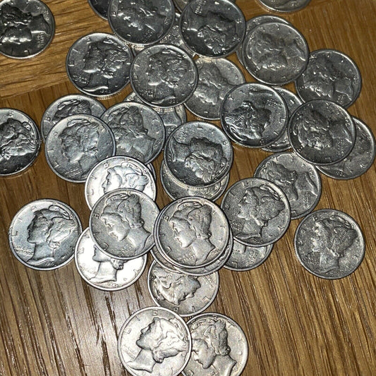 old man Duffy’s 10 borderline BU mercury dimes wholesale lot nice starters!