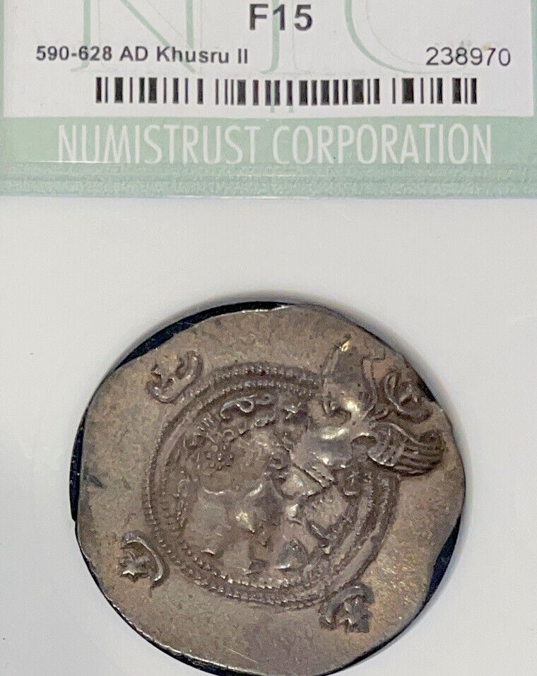 Old Duffy’s Silver Drachm, AD 590-628, Sassanian Empire King Khusru II,Beautiful