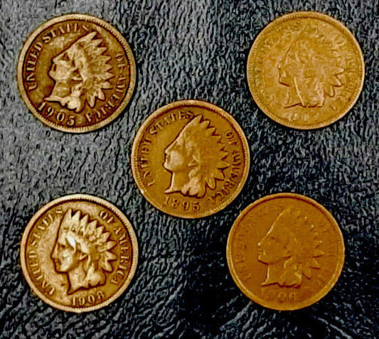 5ive Good little indians (head pennies) great collectibles over 100 years old! C