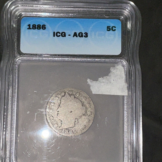 1886 Scarce Liberty Head Nickel Genuine ICG AG 3