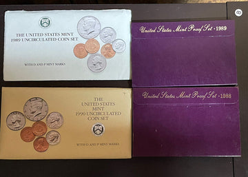 4 proof & mint sets 32 coins 1988 & 89 proofs 1989 & 1990 mint sets grt bargain!