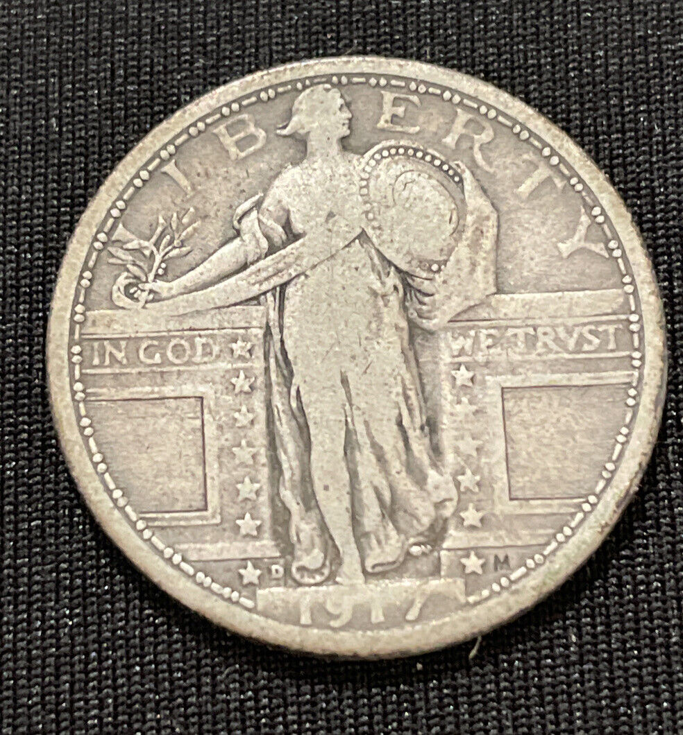 1917 D TY 1 Standing Lib Quarter Choice Fine great example!
