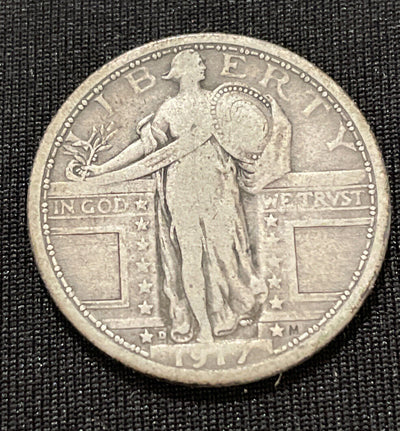 1917 D TY 1 Standing Lib Quarter Choice Fine great example!