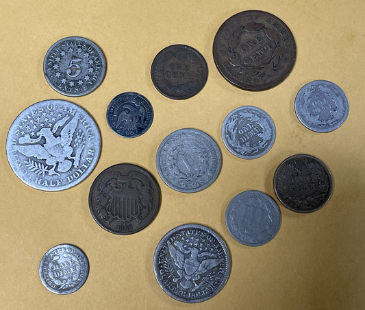 Lucky 13 Pcs TYPE Coin paradise! 1829-1899 Super Set! no major issues. Gr8 Deal