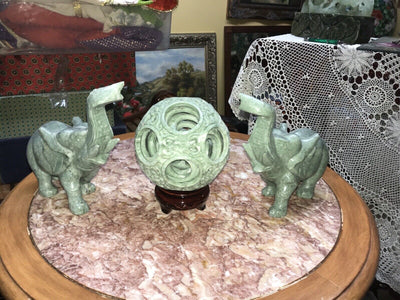 jade elephant figurine Pair Facing Each Other. Ball In Middle NOT Included.