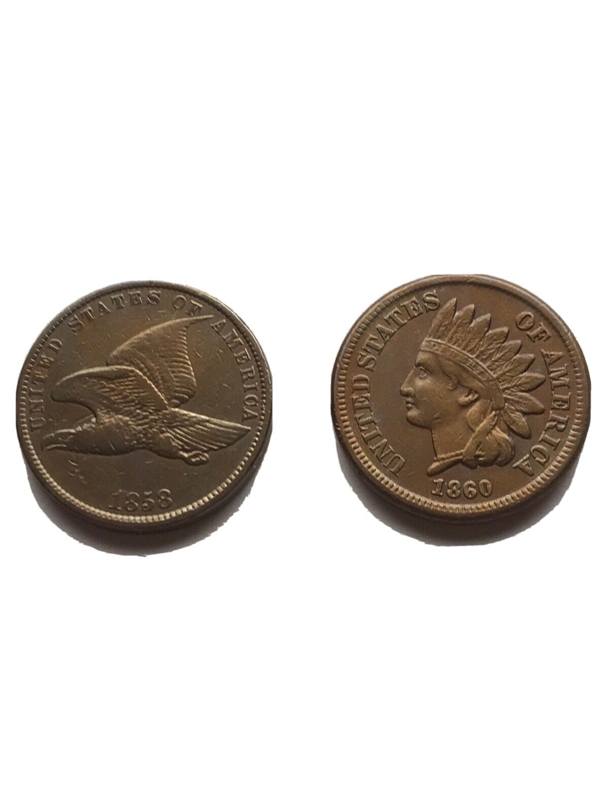Pair Of 1858 Flying Eagle Cent & 1860 Early Indian Cent Top Collector ￼EF BIN