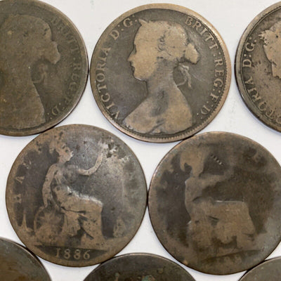 17 different English Half Penny Coppers nice collection 1861 to 1901