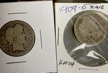 scarce pair 1909 o & 1914 s quarters in AG to Good condition - One Bid For Pair!