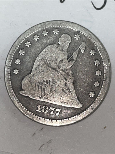 SC beautiful Type 5 1877 seated silver quarter Fine sharp features