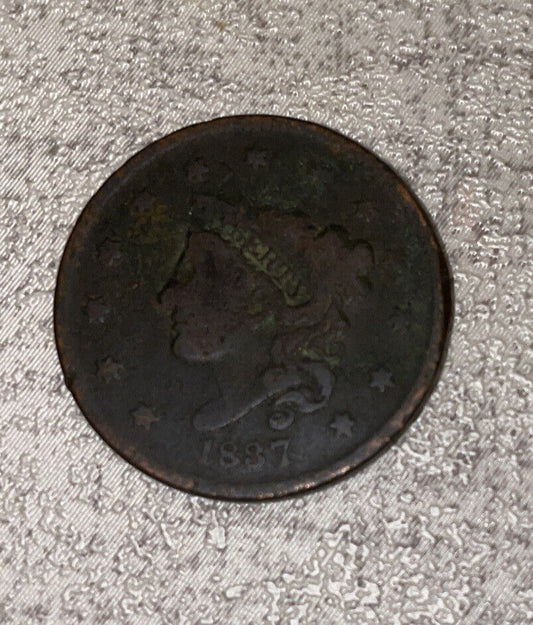 1837 Coronet Head large cent fine details dark toned Copper and Old Goodie!