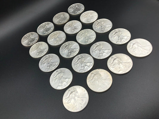 Stack Of BU American Eagle Silver Dollar Coins (2000 - 2021) a few w/slight tone