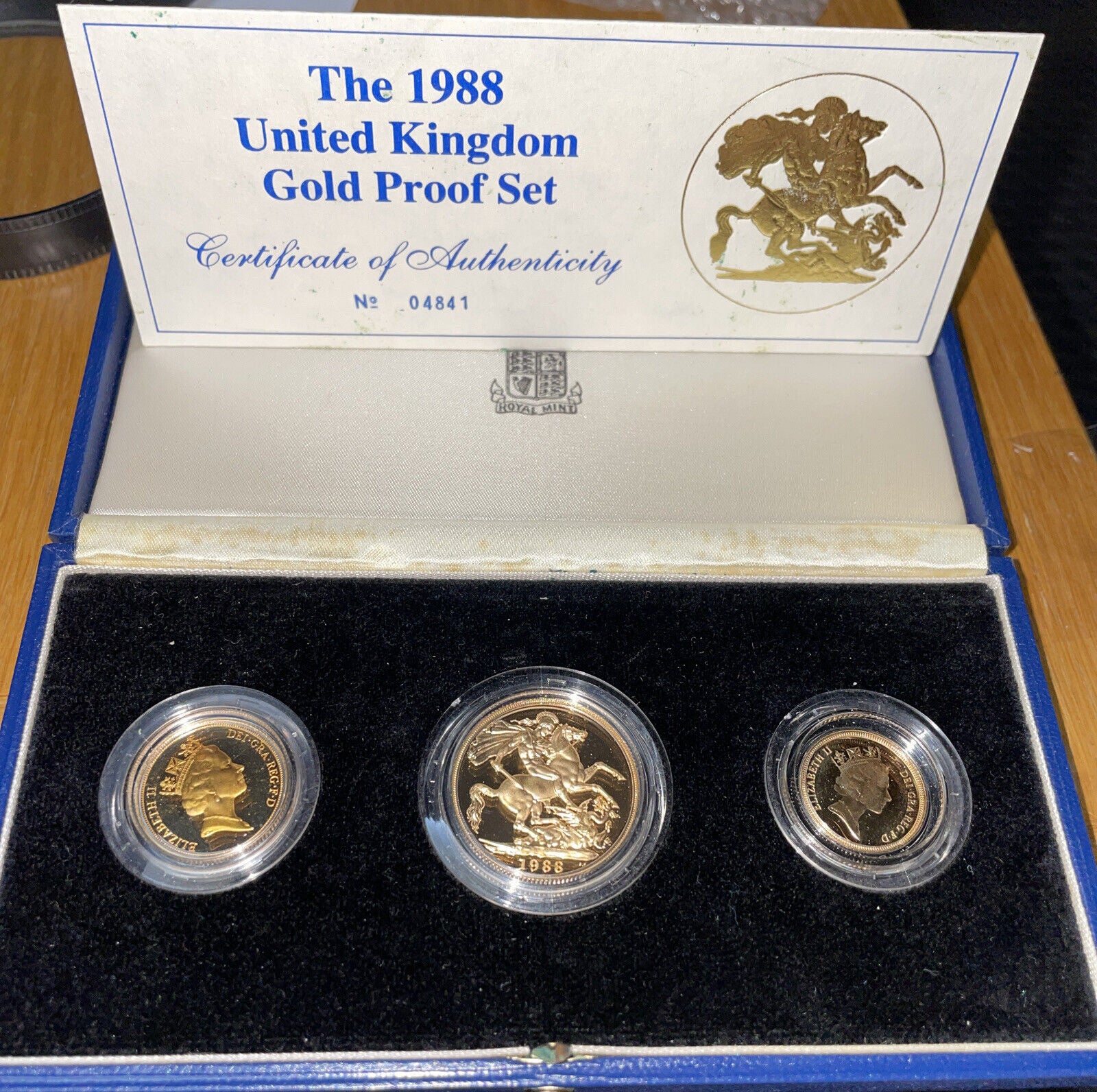 1988 Royal Mint 3pc Gold Proof Set ltd edition 12,500 exist 28g 22k Gold Beauty