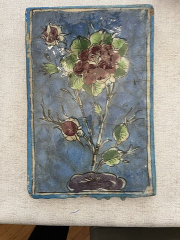 Hand Painted & Glazed Oriental Earthenware Botanic Garden Tile Size About 8x11”