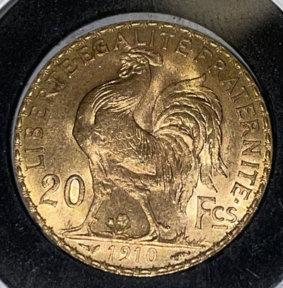 1910 20 Franc Rooster Gold 22kt Liberte Egalite Fraternite Super Kool