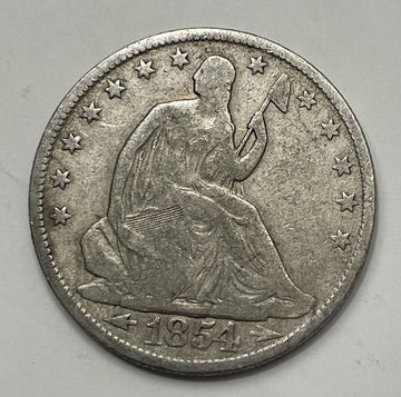1854 Seated Liberty Half Dollar Arrows at date choice Fine great piece oldsilver