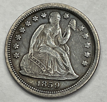 1859 Toned Almost Uncirculate Silver Seated Liberty Dime nice Heirloom