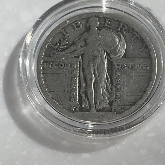 1918D STANDING LIBERTY SilverQuarter 25c Weak Date Lightly Visible to naked eye
