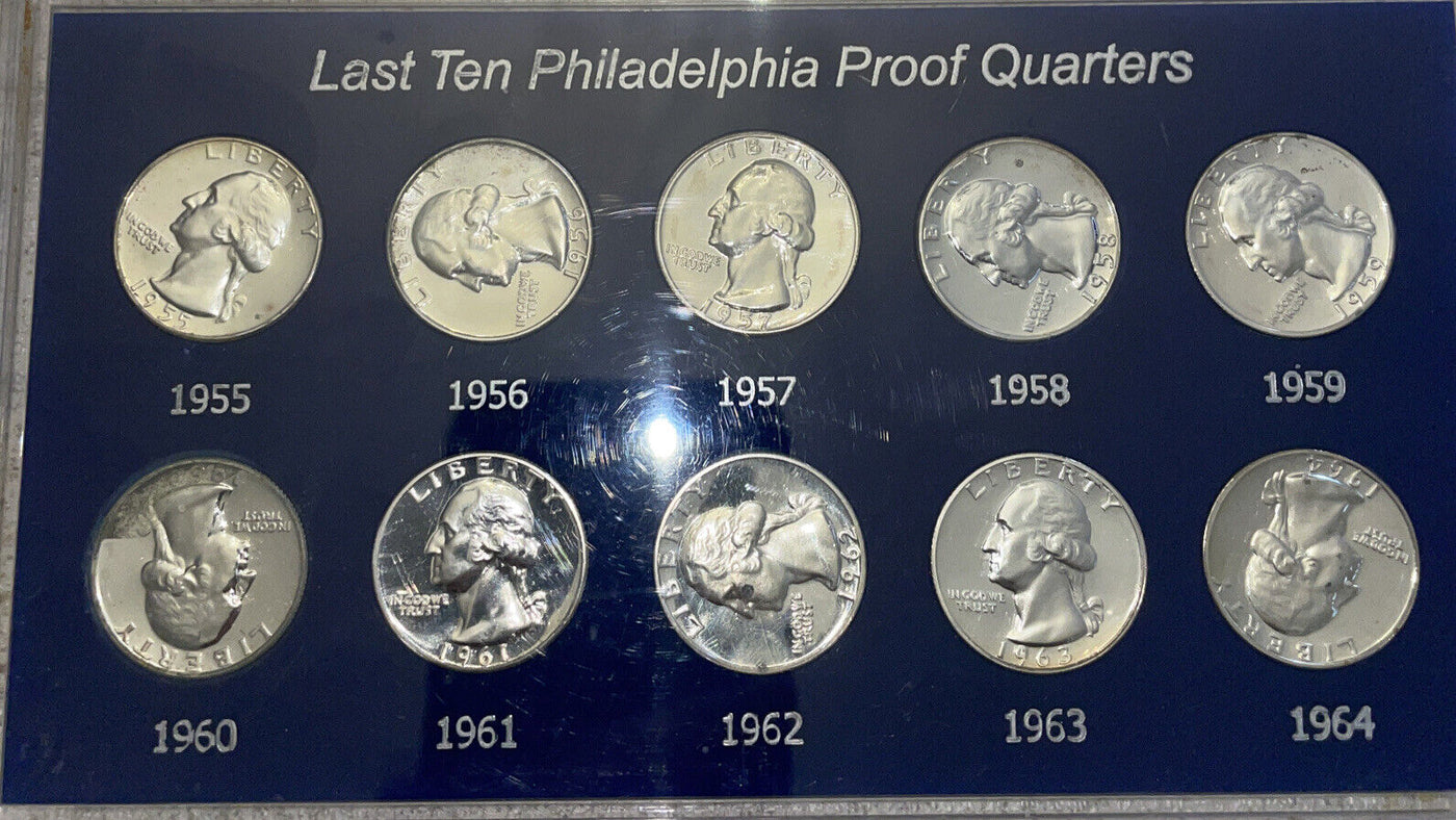 last ten philadelphia silver quarters. 1955 & 56 are of high value