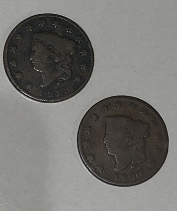 pair of very good large cents 1819 Sm Dates and scarce1820/19 - 200 years young!