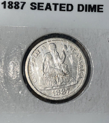 1887 Silver Seated Liberty Dime Very Fine+ details comfortable collector pc