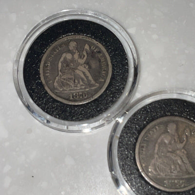Pair ChoiceFine Pair 1876-77 CC Carson City Seated Liberty Silver Dimes FREE S&H