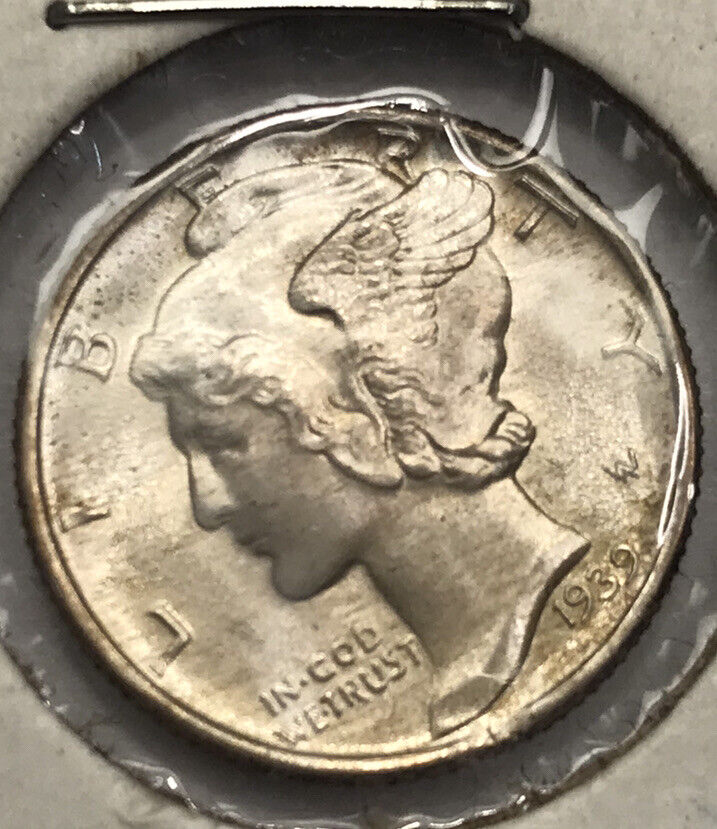 Brilliant uncirculated mercury dimes 4 peice set 1939 1940s 1941 1944s shiny set