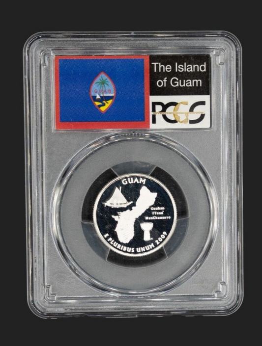 2009-S 25C Island of Guam Silver Quarter / Territory State Flag Label