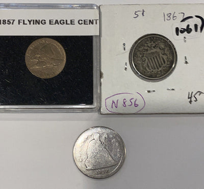 Kp41Type collection:1857FE c, ‘67 5c, 36bust 10c, 87 10c, 78 25c, ‘76Half, 20sQ