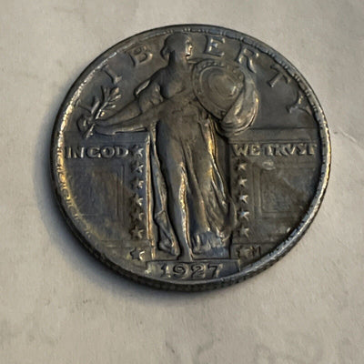 1927 toned AU Liberty Standing Silver Quarter Gr8 early 20th century type