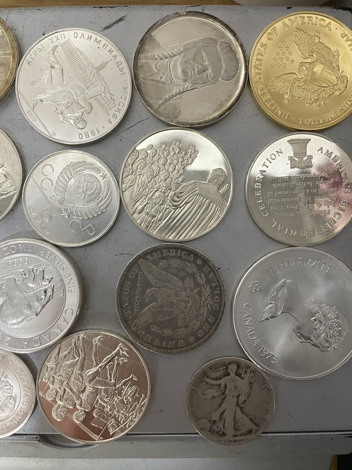 19 pcs 480 grams over 1.28 troy lb silver coins & medals 90-100% pure some rare