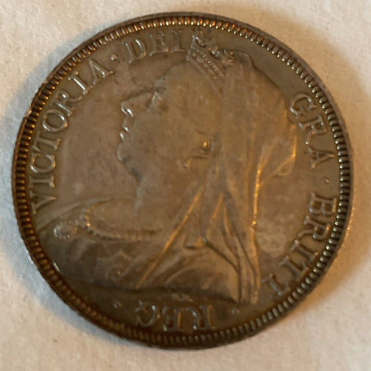 1896 Great Britain 1/2 Crown==ALmost Uncirculated .==FREE SHIPPING!