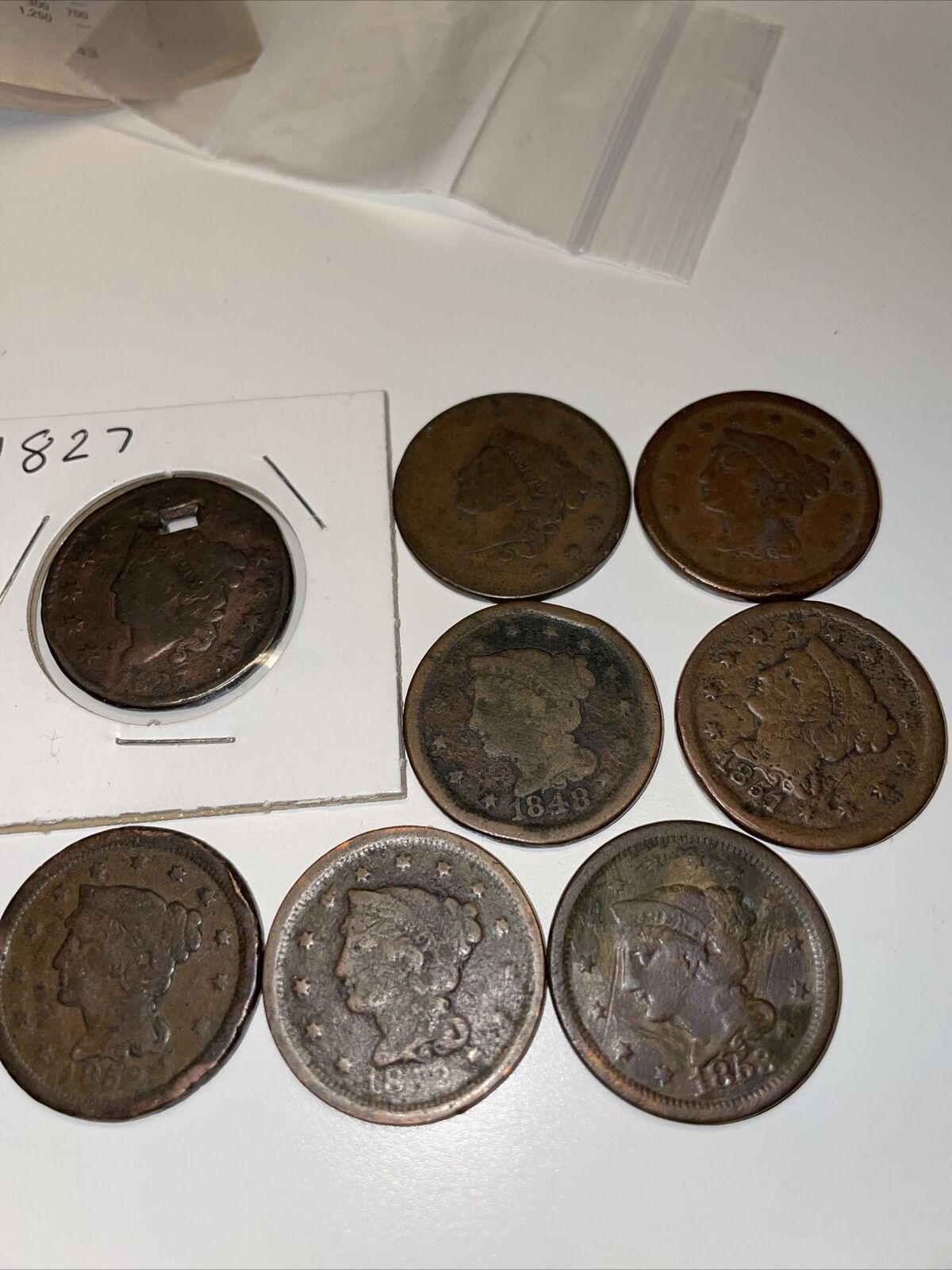 lot of 8 cull large cents 1827-1853 starter collection various problems dates ok