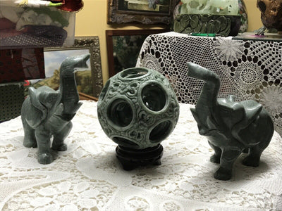 jade elephant figurine Pair Facing Each Other. Ball In Middle NOT Included.