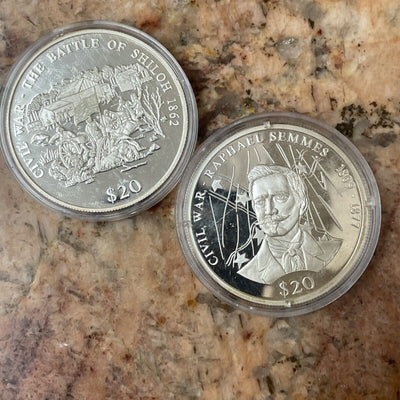 Rep Liberia 999 silver proof 2 pcs $20 coins US Civil War Commems issued 2000-01