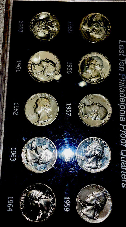 last ten philadelphia silver quarters. 1955 & 56 are of high value