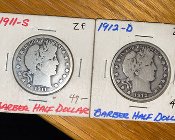 VG+ 1911s & 1912 D scarce Barber Silver 1/2 Dollars One Bid Gets Both