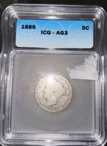 1886 Scarce Liberty Head Nickel Genuine ICG AG 3