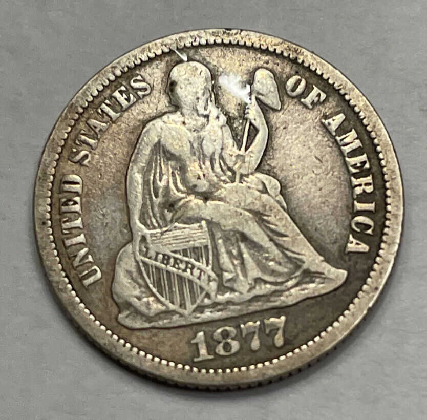 1877 cc better date fine+ Silver seated liberty dime BIN great piece