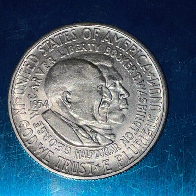 Choice BU 1954 s Carver/Washington Commemorative Silver Half $ - “s” overprint??