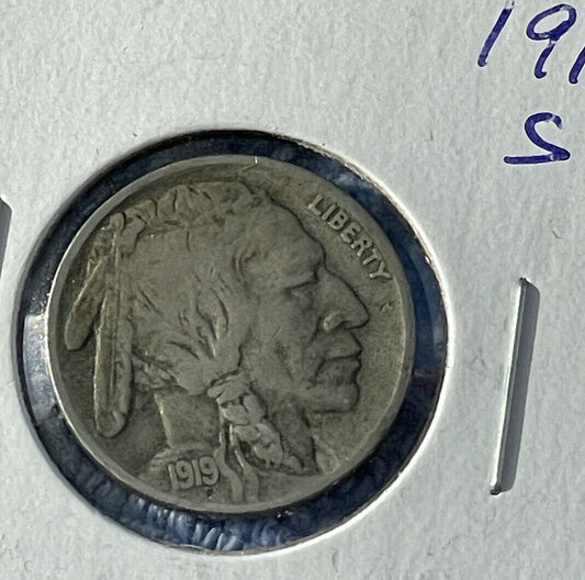 1919s Indian/Buffalo Nickel Fine ++ nice features tough date in this condition