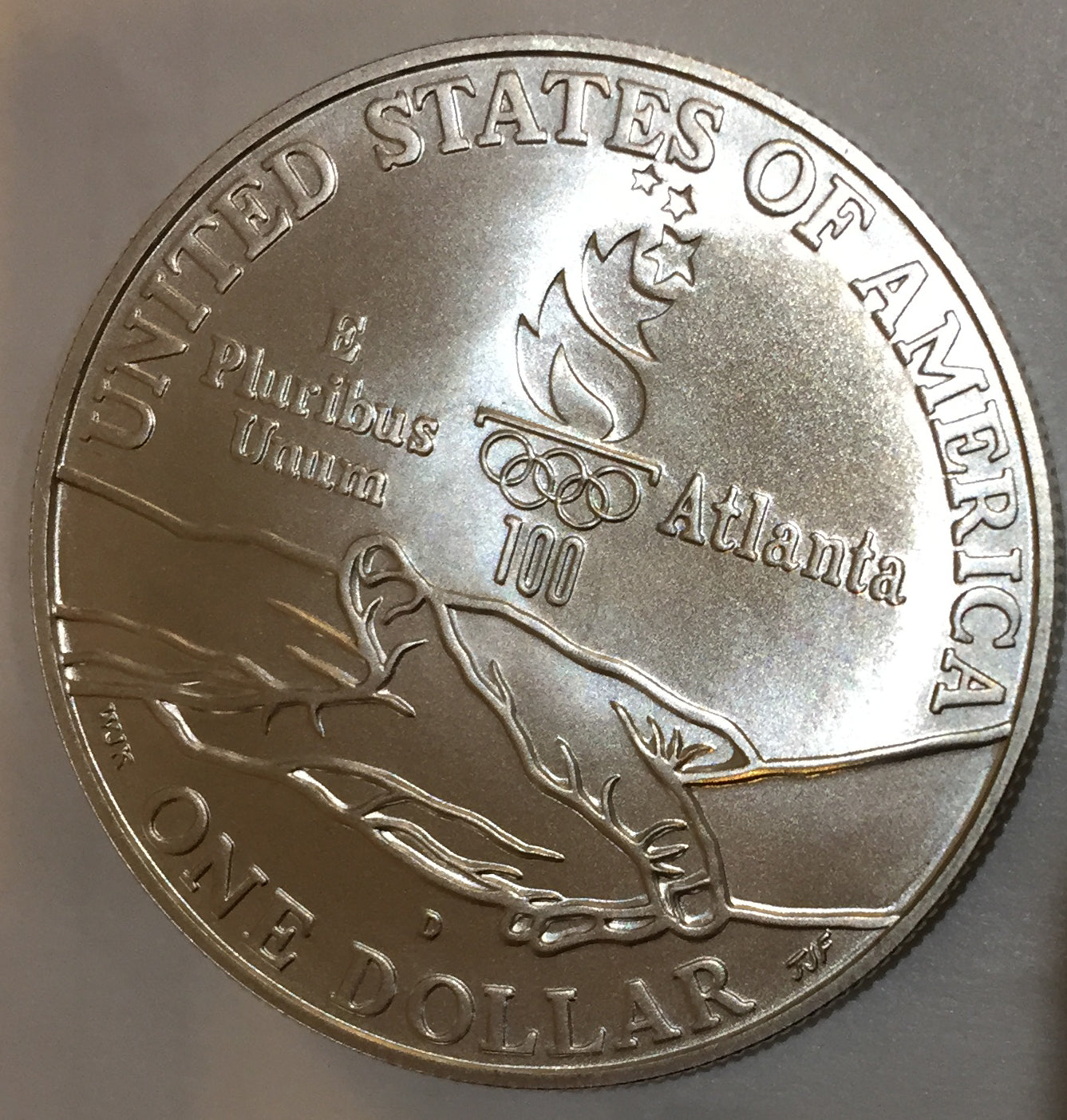 Atlantic Olympic Runners Commemorative Silver Dollar 1995 D GEM UNCIRC uncirculated Denver - reverse