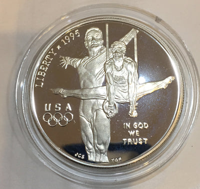 * Atlantic Olympic Gymnasts Commemorative Edition Silver Dollar 1995 P GEM PROOF Philadelphia - reverse