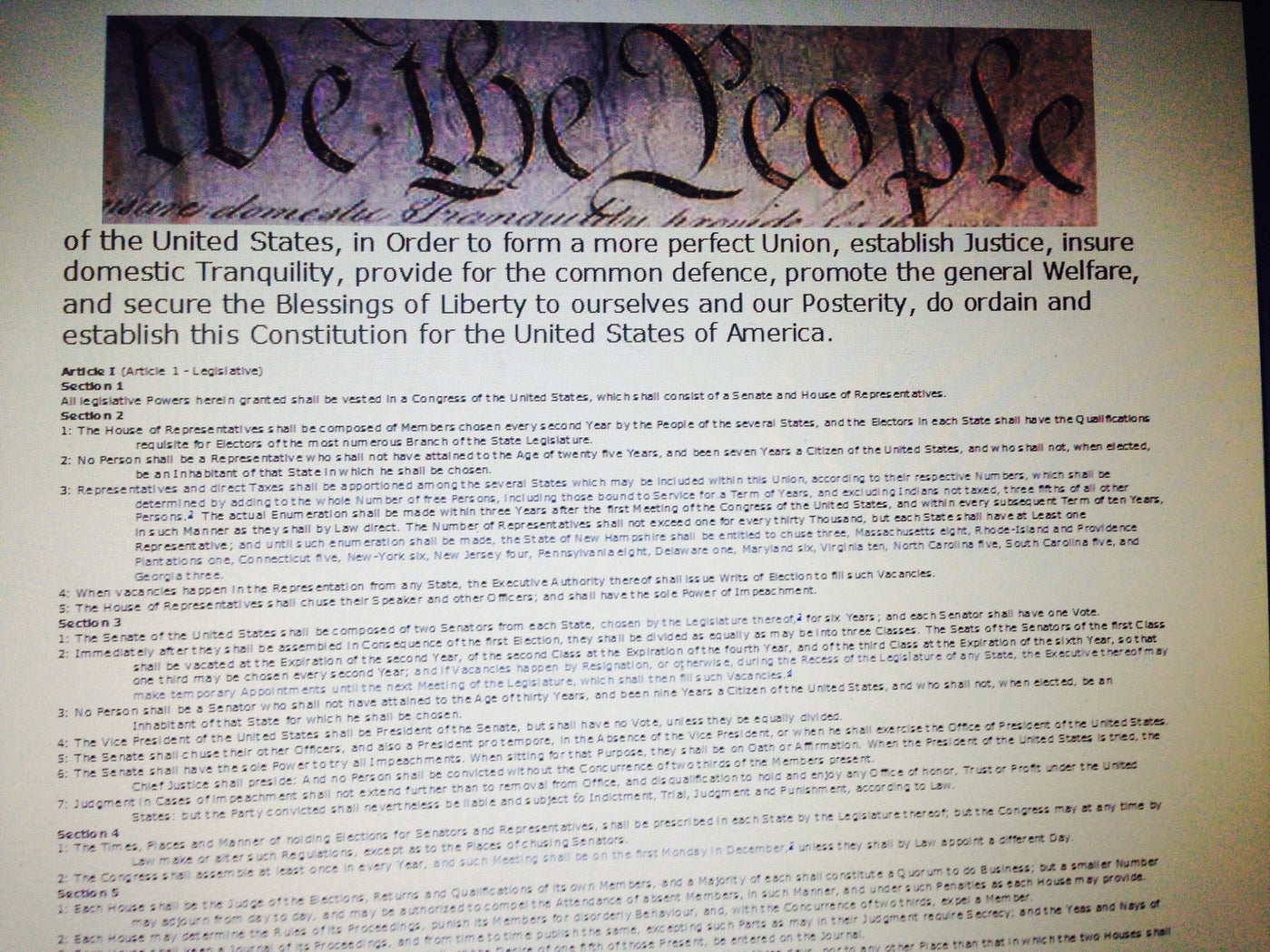 We The People Antique 11 x 17 Ivory Print US Constitution